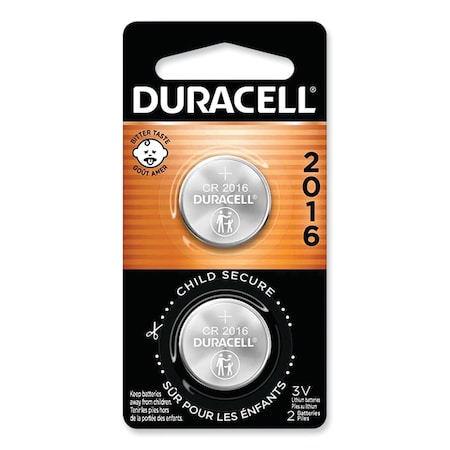 Duracell Lithium Coin Batteries With Bitterant, 2016, PK2 DURDL2016B2PK
